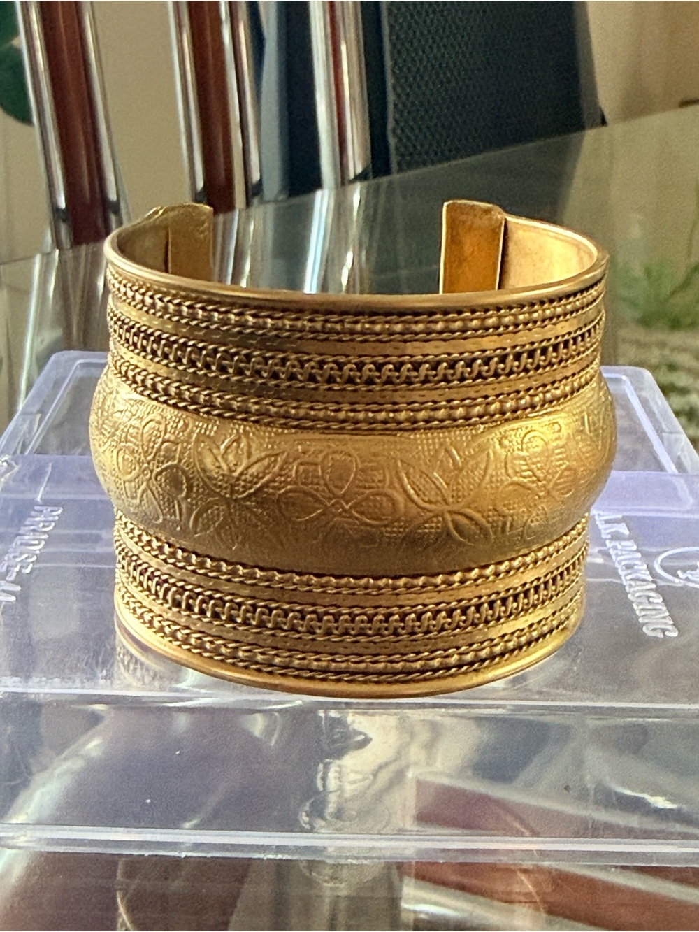 Gold-Tone Etched Cuff Bracelet - Women Jewelry